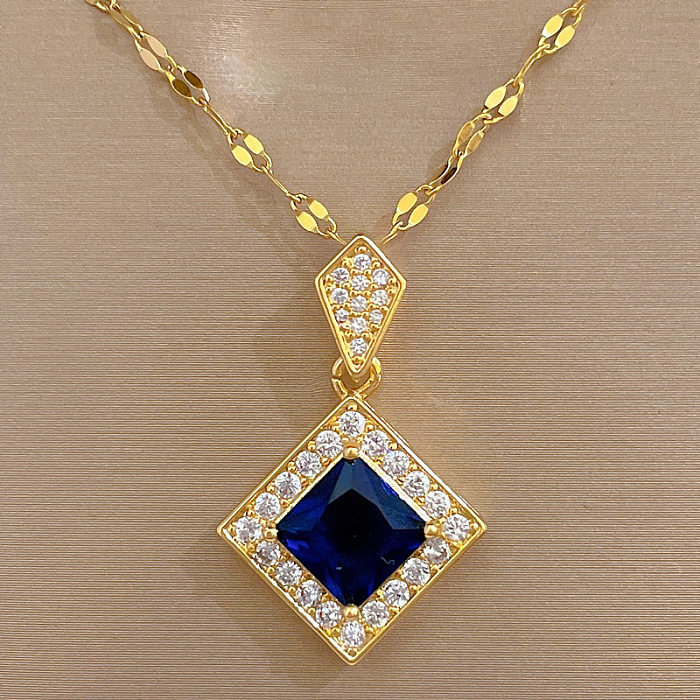 Luxuriöse Rhombus-Titanstahl-Kupfer-Inlay-Zirkon-Ohrring-Halskette