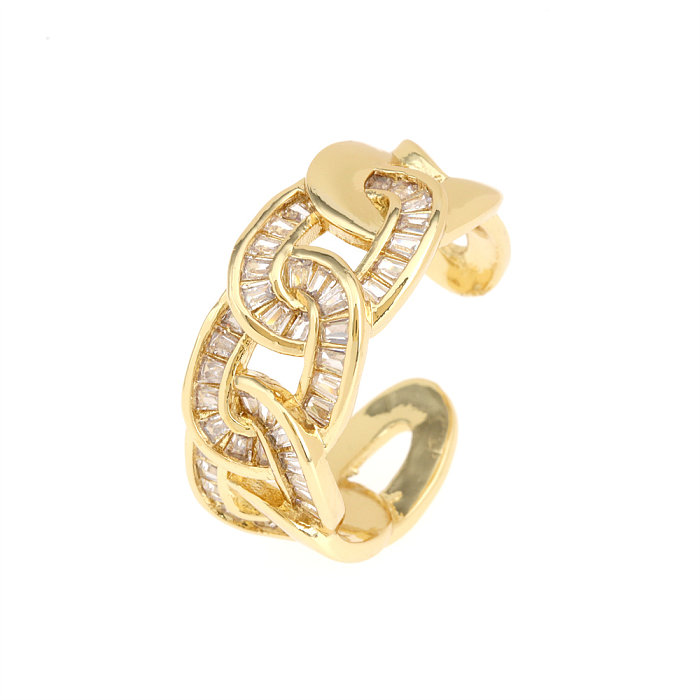 Fashion Letter Heart Shape Smiley Face Copper Gold Plated Zircon Open Ring 1 Piece