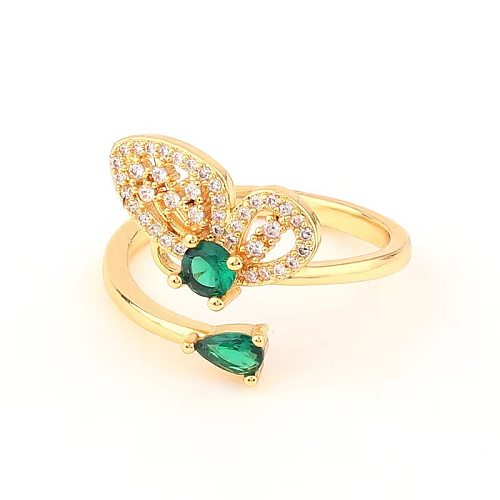 Sweet Simple Style Water Droplets Butterfly Copper Plating Hollow Out Inlay Zircon Open Ring