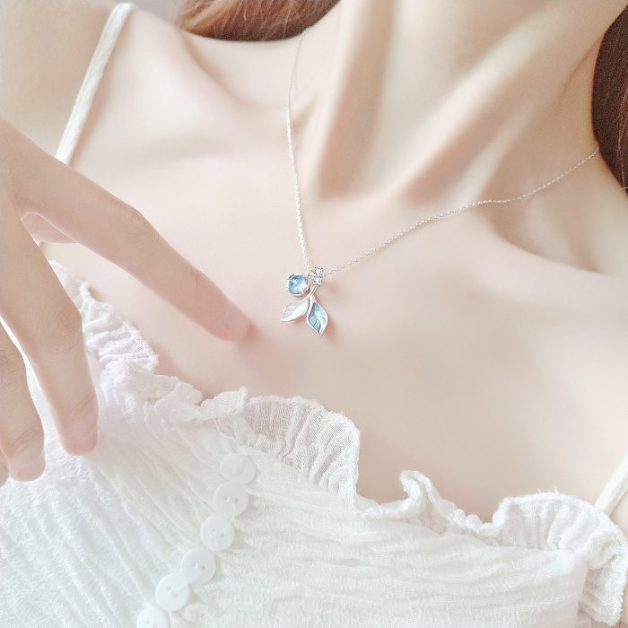 Collar de pulseras de anillos de piedras preciosas artificiales con incrustaciones de cobre de hoja dulce elegante informal