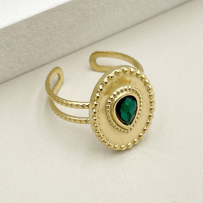 Retro Geometric Stainless Steel Plating Turquoise Open Ring