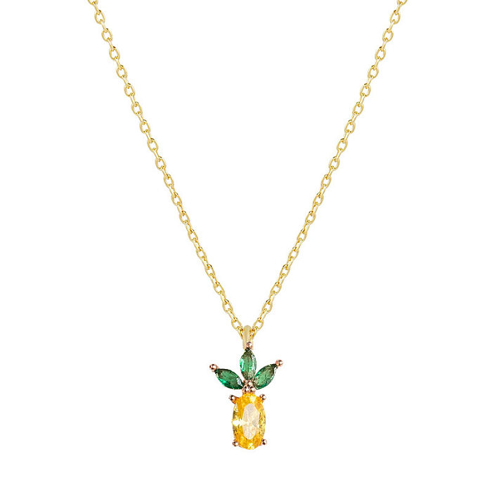 Wholesale Jewelry Cherry Peach Tropical Fruit Pendant Copper Inlaid Zircon Necklace jewelry
