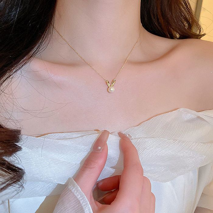 Real Gold Plating Baroque Pearl Rabbit Necklace Personalized Design Creative Style Clavicle Chain Fashion Necklace Necklace Female