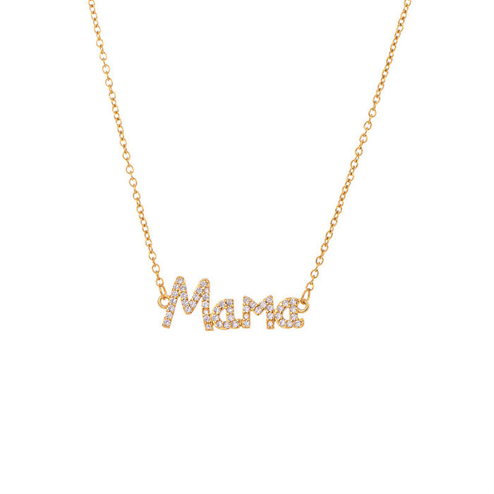 MAMA Letter Copper Inlay Rhinestones Necklace