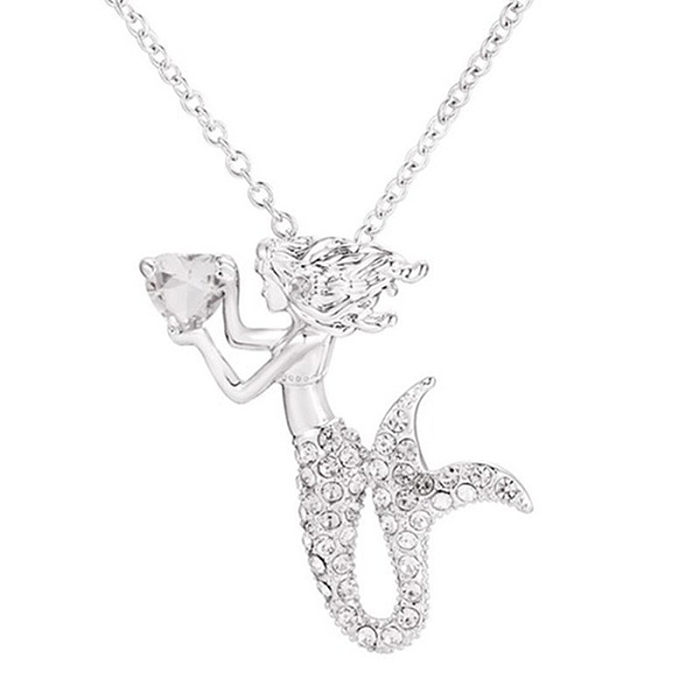 Cartoon Style Sweet Heart Shape Mermaid Alloy Copper Rhinestones Pendant Necklace In Bulk