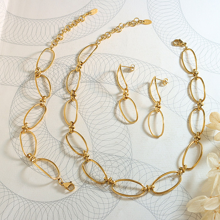 Schlichter Knoten-Stil, Titan-Stahlbeschichtung, 18 Karat vergoldet, Armbänder, Ohrringe, Halskette