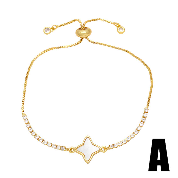 Estilo IG Moda Estilo simple Estrella Forma de corazón Relámpago Chapado en cobre Incrustaciones de circón Pulseras chapadas en oro de 18 quilates