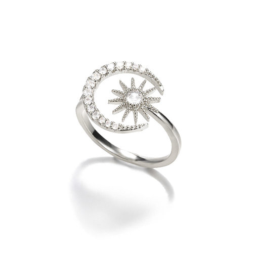1 Piece Fashion Star Moon Brass Plating Inlay Zircon Open Ring