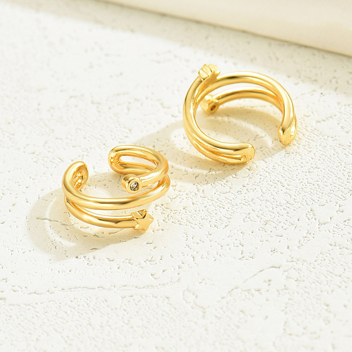 1 Pair Punk Cool Style C Shape Solid Color Plating Inlay Copper Rhinestones 18K Gold Plated Ear Cuffs