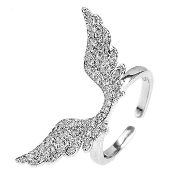 1 Piece Fashion Angel Wings Copper Inlay Zircon Open Ring