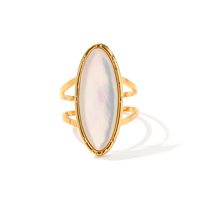 INS Style Simple Style Horse Eye Stainless Steel Plating Inlay Shell 18K Gold Plated Open Ring