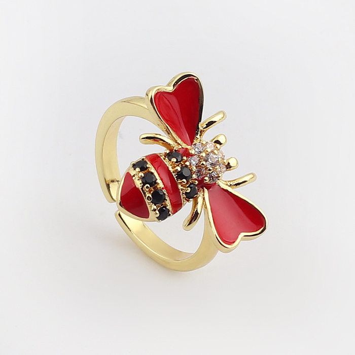 Cute Bee Copper Plating Inlay Zircon Gold Plated Rings