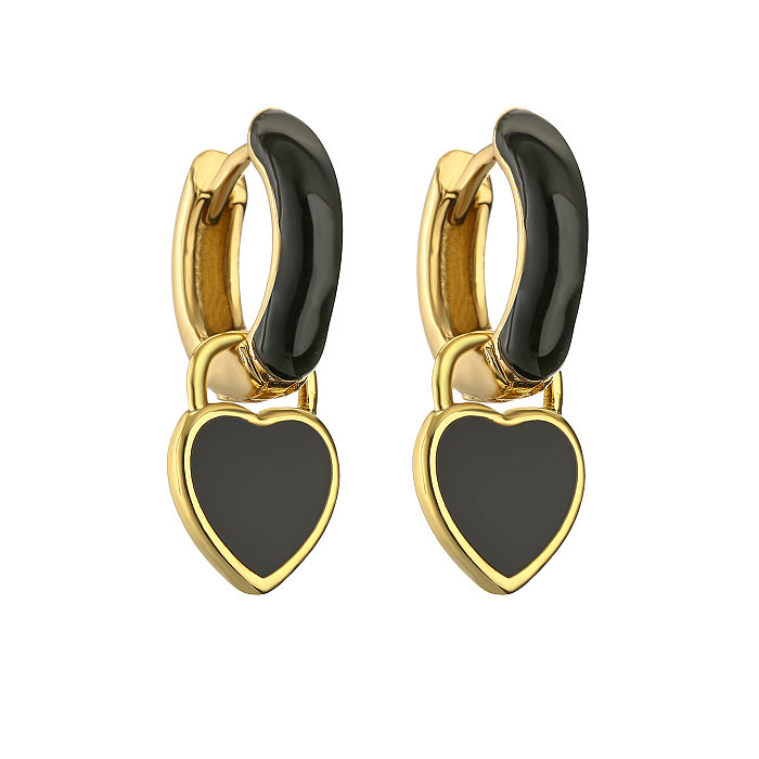 1 Pair Elegant Heart Shape Enamel Inlay Copper Artificial Diamond Drop Earrings
