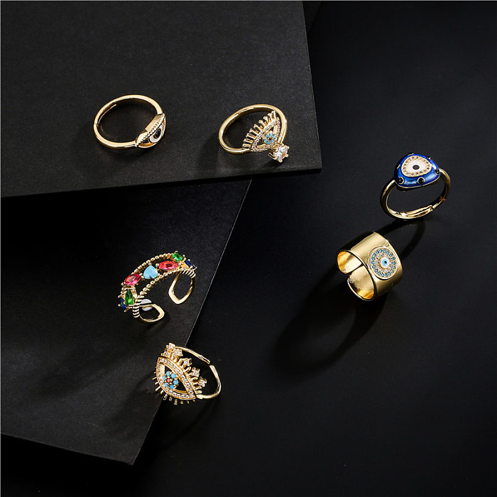 Aogu Cross-Border Neuer 18K vergoldeter Kupfer-Mikro-Intarsien-Ornament 11mm breiter offener Teufelsaugen-Ring für Frauen