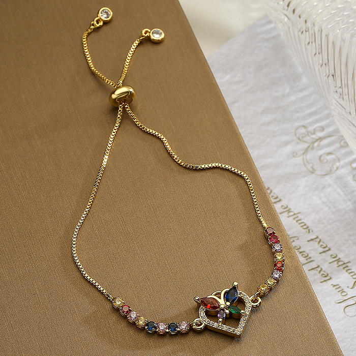 Bracelets plaqués or 18 carats en Zircon avec incrustation de cuivre papillon en forme de cœur de trajet Streetwear
