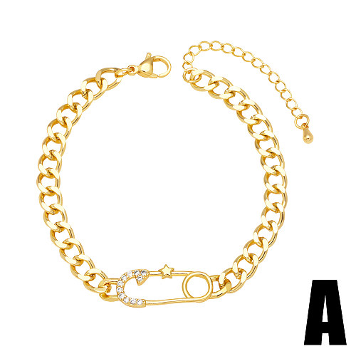 Trombone à la mode en forme d'étoile et de cœur, en cuivre plaqué or, Bracelets en Zircon ajouré, 1 pièce