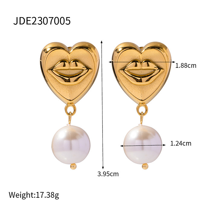 IG Style Lips Stainless Steel Plating Inlay Pearl 18K Gold Plated Earrings Necklace