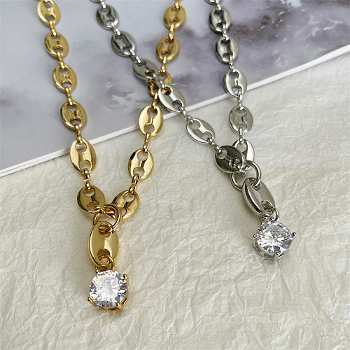 Elegante Halskette mit geometrischem Kupferüberzug und Inlay-Zirkon-Anhänger