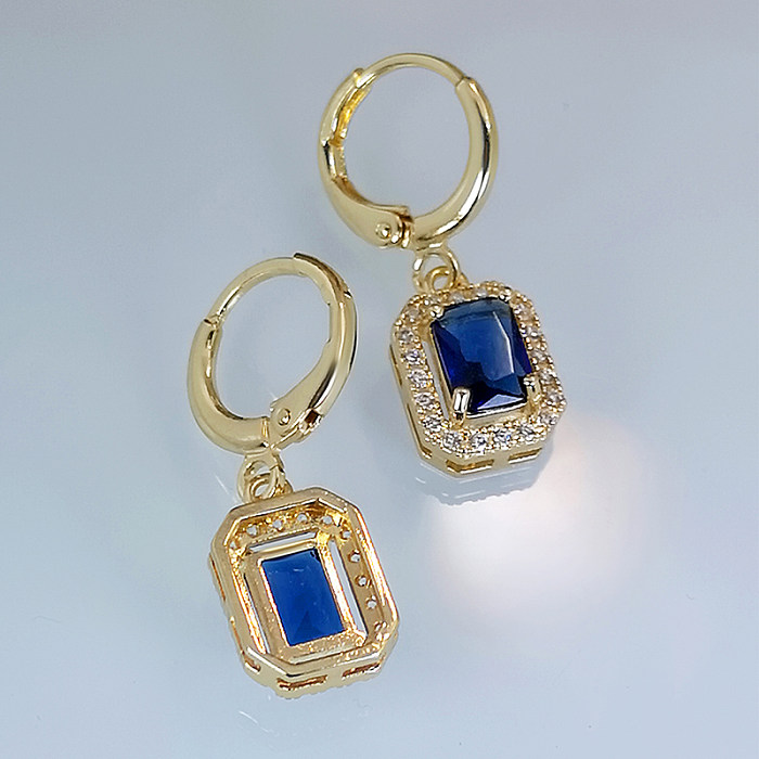 1 Pair Elegant Luxurious Square Copper Plating Inlay Zircon Gold Plated Drop Earrings