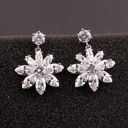 1 Pair Classic Style Flower Plating Inlay Brass Zircon Gold Plated Drop Earrings