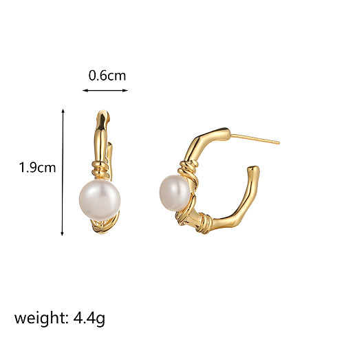 1 Pair Simple Style C Shape Plating Inlay Copper Pearl 18K Gold Plated Ear Studs