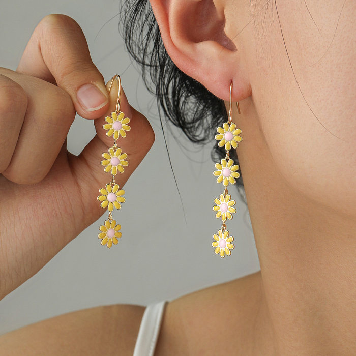 1 Pair Pastoral Flower Copper Drop Earrings
