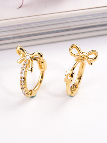 1 Pair Casual Simple Style Bow Knot Plating Inlay Copper Zircon 18K Gold Plated Earrings