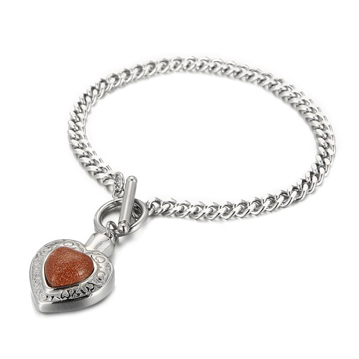 Fashion Heart Shape Stainless Steel Inlay Opal Bracelets Necklace