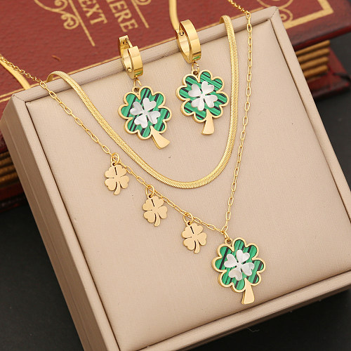 Wholesale INS Style Four Leaf Clover Stainless Steel Bracelets Earrings Necklace