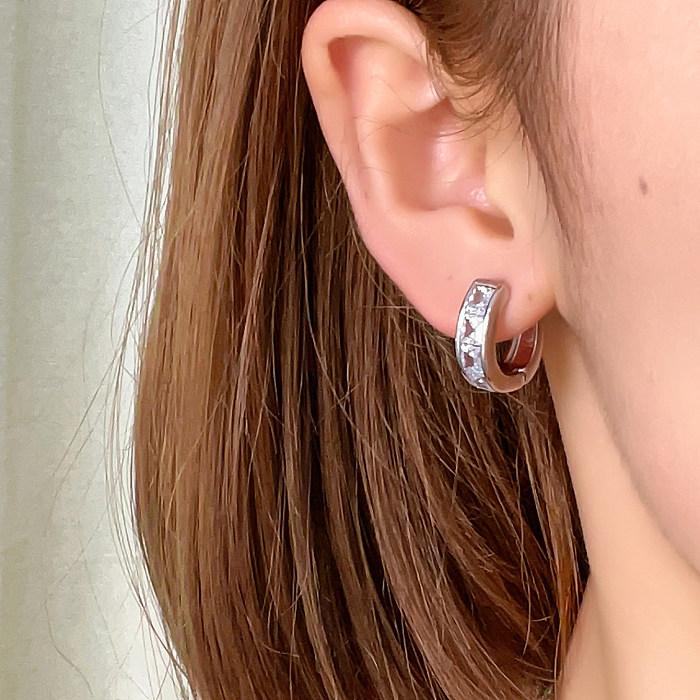 1 paire de boucles d'oreilles plaquées rondes brillantes, Style Simple et décontracté, incrustation de cuivre et de Zircon plaqué or blanc