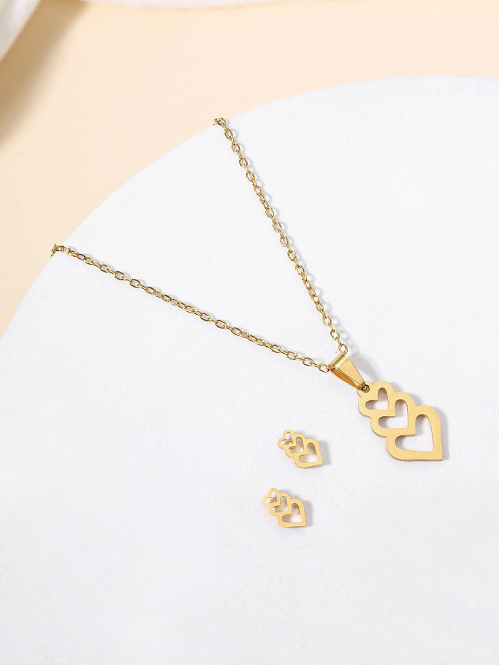 Simple Style Heart Shape Stainless Steel Earrings Necklace