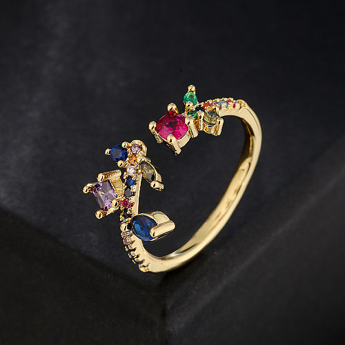 Mode geometrische Kupfer 18K Gold Zirkon geometrische offene Ring weiblich