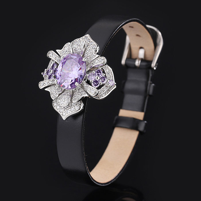 Collar de anillos de circón con incrustaciones de cobre y flores de estilo simple