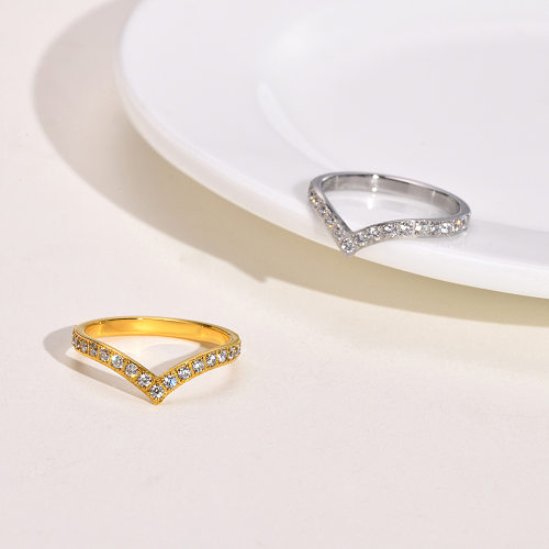 Fashion V Shape Stainless Steel Inlay Zircon Rings 1 Piece