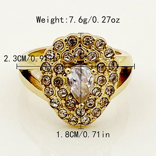 Glam Water Droplets Stainless Steel Plating Inlay Rhinestones Zircon Gold Plated Rings