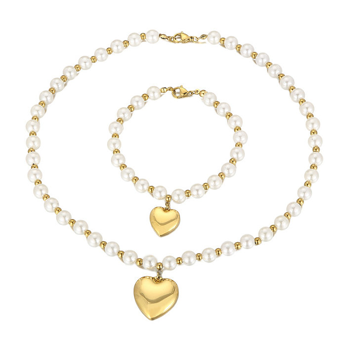 Collier de bracelets de placage de perles en acier titane en forme de coeur de mode
