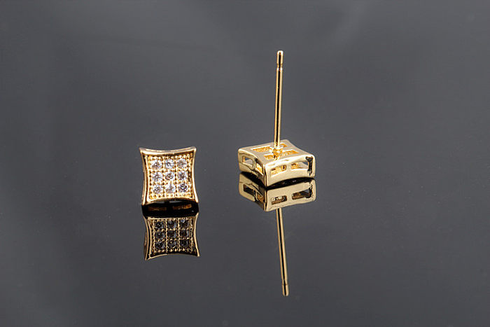 1 Pair Casual Simple Style Square Plating Inlay Copper Zircon 18K Gold Plated White Gold Plated Ear Studs