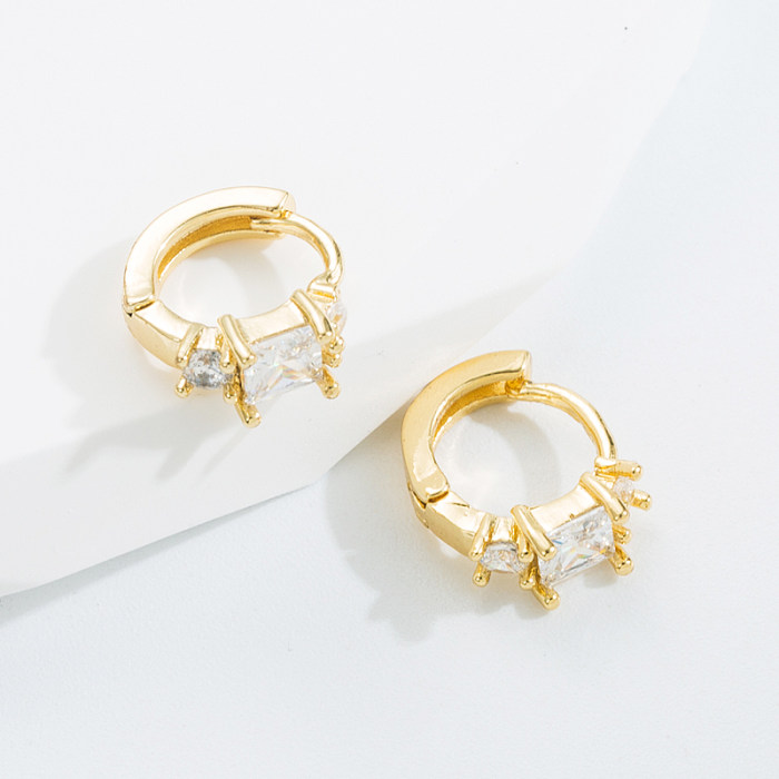 Fashion Cross Copper Gold Plated Zircon Hoop Earrings 1 Pair