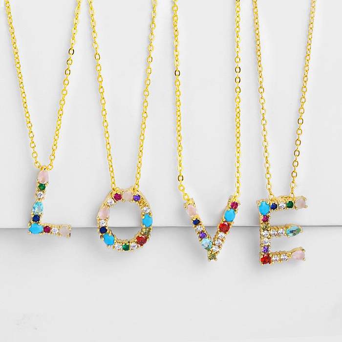 Damen-Halsketten mit Alphabet/Zahl/Text, eingelegtem Zirkon, verkupferter 18-Karat-Legierung, schlichte Halsketten NHAS125407