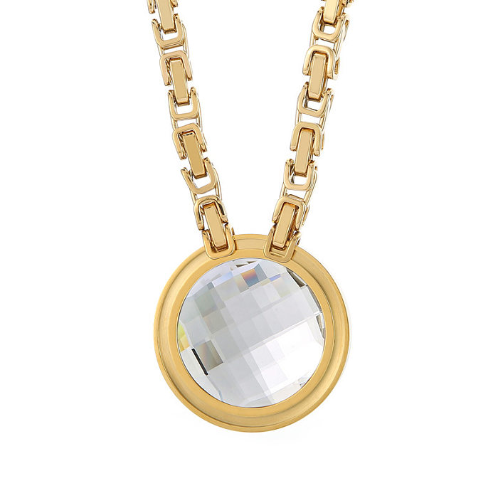 Fashion New Stainless Steel Single-Piece Chain Round Multi-Color Glass Stone Female Bracelet And Necklace Set