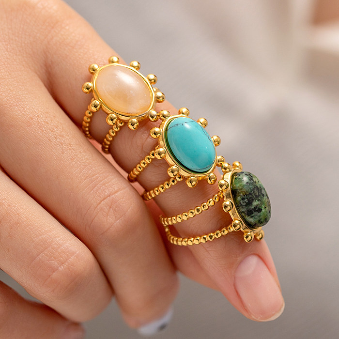 Simple Style Stainless Steel Inlay Gem Open Ring 1 Piece