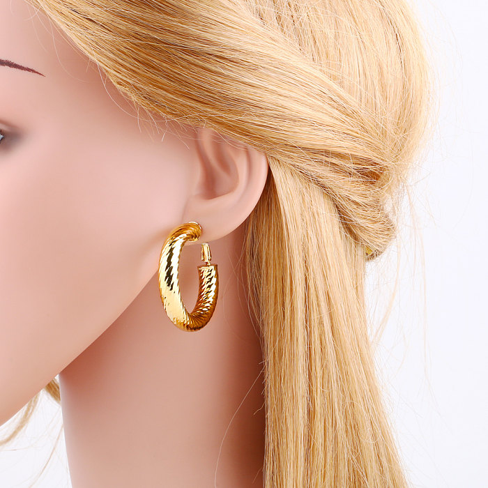 1 Pair Hip-Hop Simple Style Round Plating Copper 18K Gold Plated Hoop Earrings