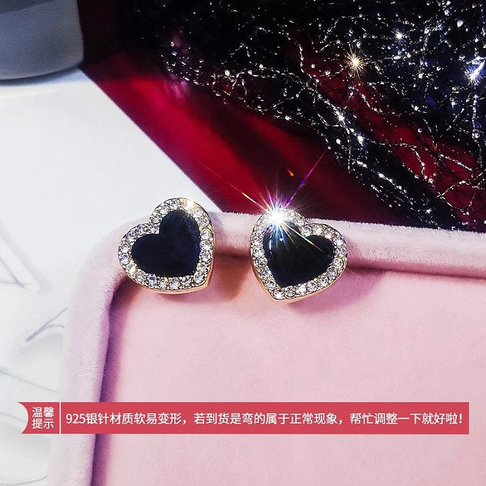1 Pair Sweet Star Heart Shape Bow Knot Copper Inlay Artificial Pearls Rhinestones Earrings