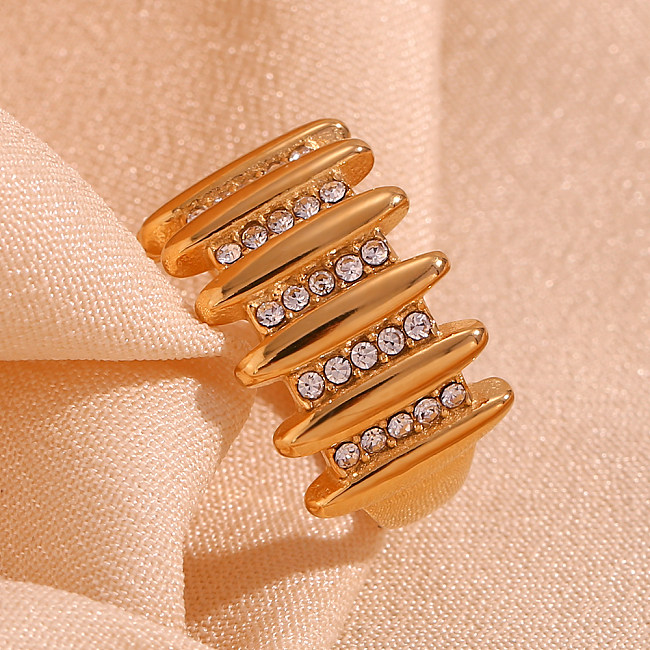 Basic Vintage Style Classic Style Geometric Stainless Steel Plating Inlay Rhinestones 18K Gold Plated Rings