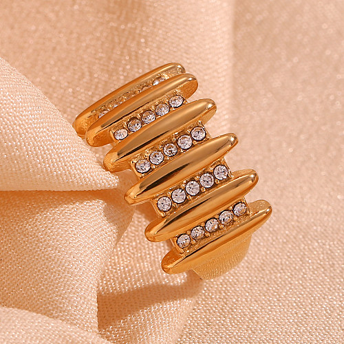 Básico estilo vintage estilo clássico geométrico chapeamento de aço inoxidável strass anéis banhados a ouro 18K