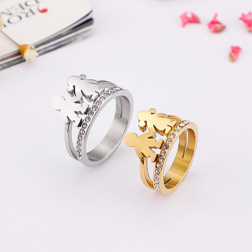 Fashion Doll Titanium Steel Plating Inlay Zircon Rings 1 Piece