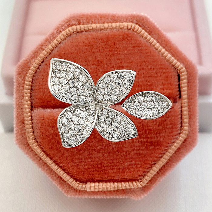 Fairy Style Elegant Flower Copper Inlay Zircon Open Ring