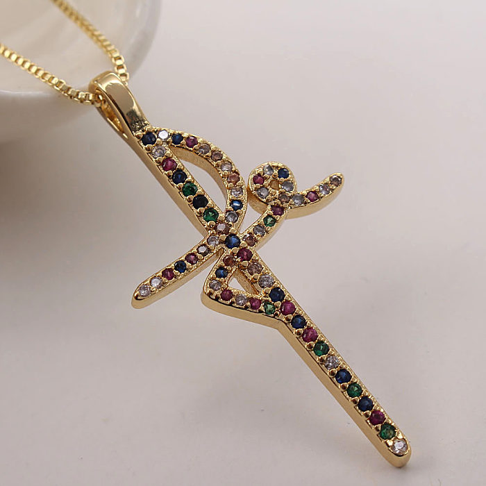 Simple Style Letter Copper Gold Plated Zircon Necklace In Bulk