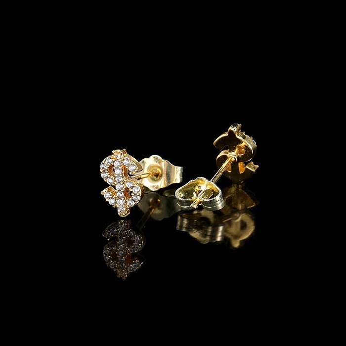 1 Pair Simple Style Solid Color Copper Inlay Zircon Ear Studs