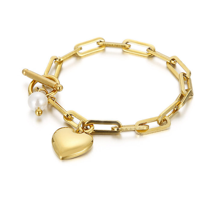Mode en acier inoxydable coeur de pêche OT boucle collier Bracelet ensemble bijoux en gros
